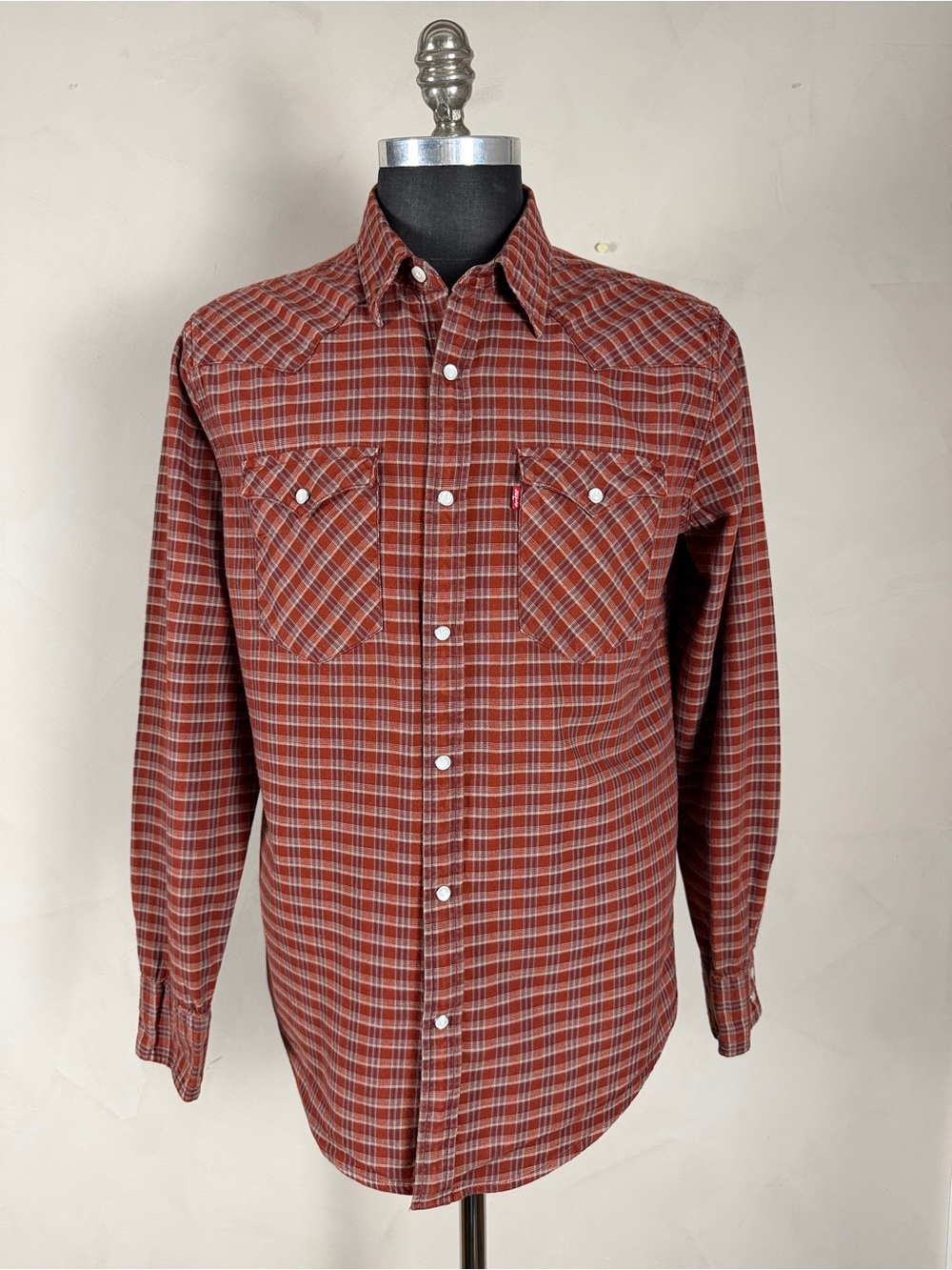 Levi’s Standard Men’s L Rust Plaid Pearl Snap Western Shirt